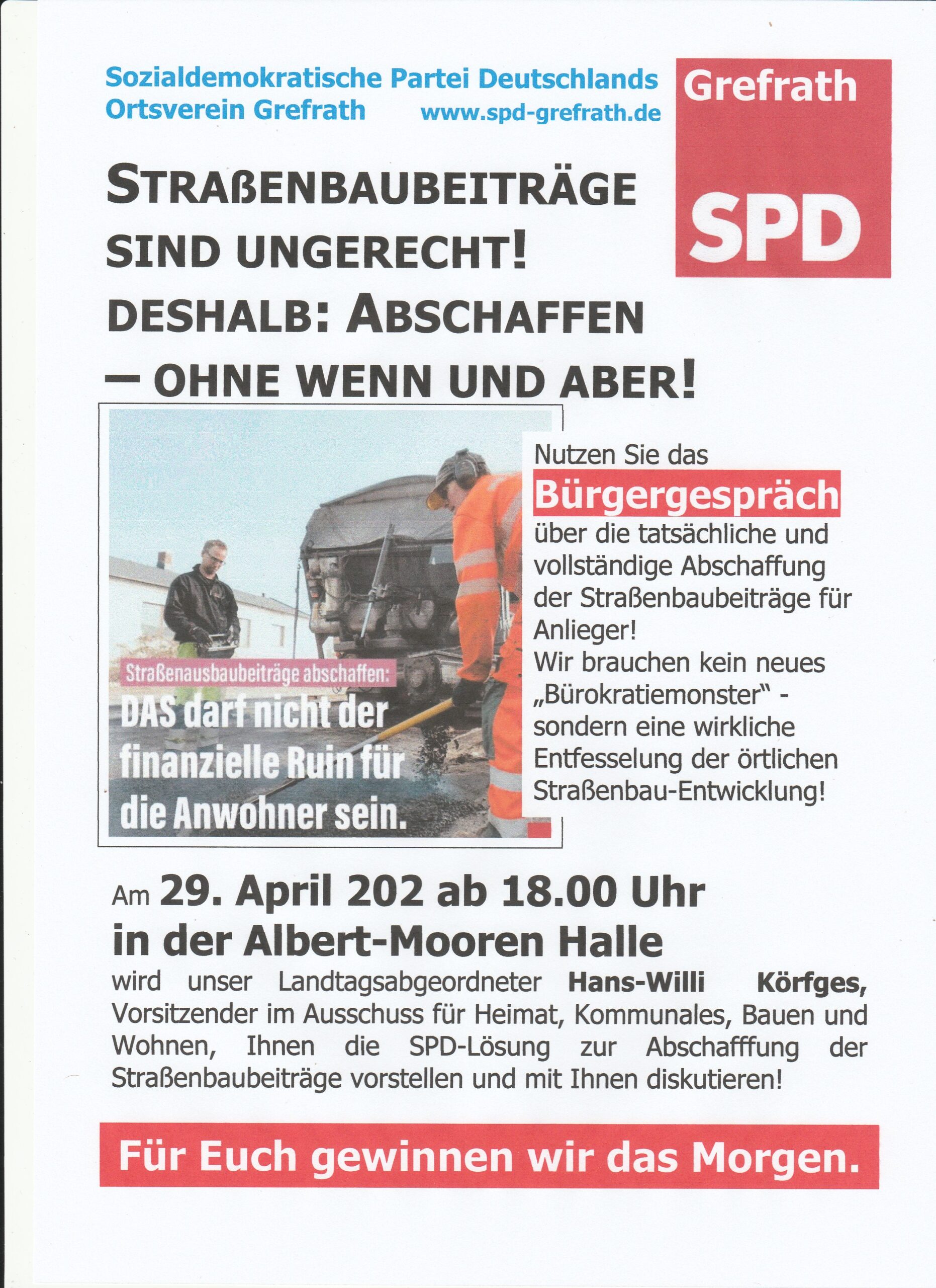 Eine SPD Forderung wird umgesetzt! Ab 2024 werden in NRW die Straßenausbaubeiträge abgeschaft!