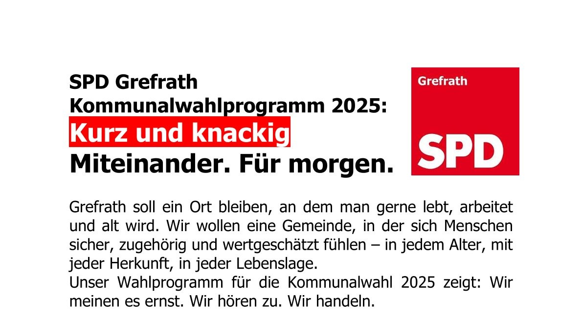 SPD Grefrath Kommunalwahlprogramm 2025